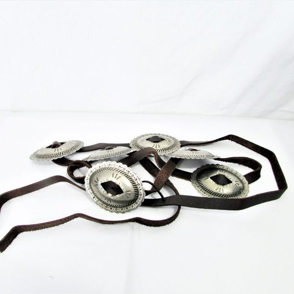 German silver conchos brown leather tie belt 54\